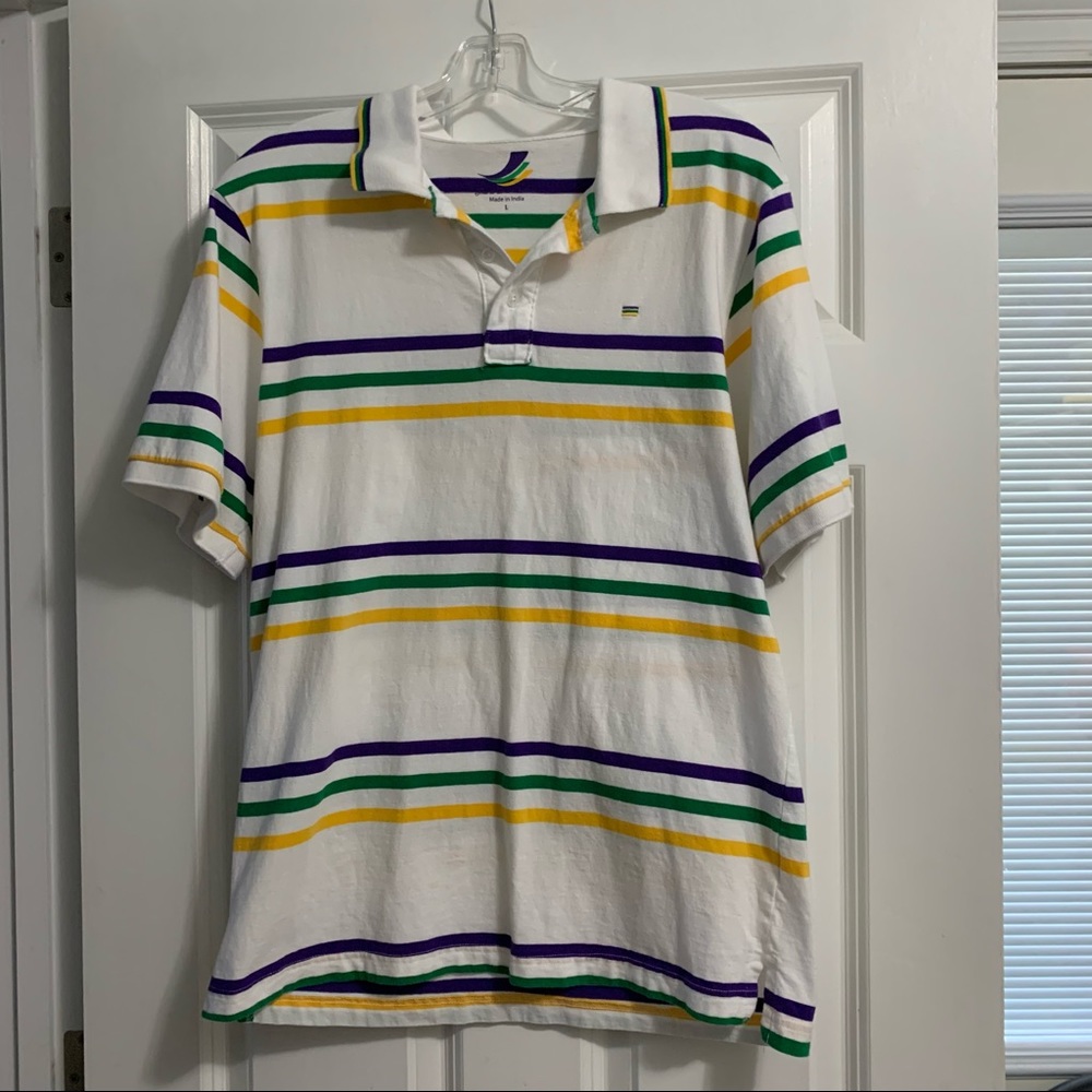 MARDI GRAS polo shirt mens large L 💜💚💛